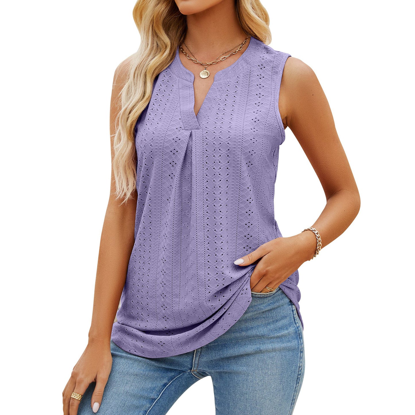 Women's Sleeveless T-shirt Summer Hole V-Neck Slim Fit Tank Tops