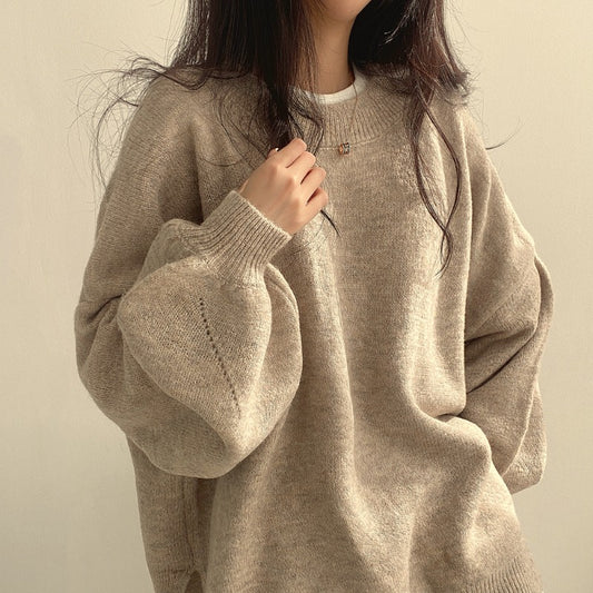 Crewneck Pullover Lantern Sleeve Loose Sweater Woman