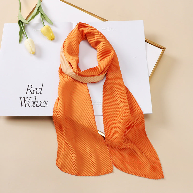 Color Blocking Small Ribbon Scarf Women's Pleated Hair Band