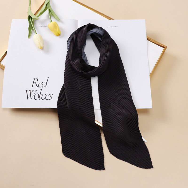 Color Blocking Small Ribbon Scarf Women's Pleated Hair Band