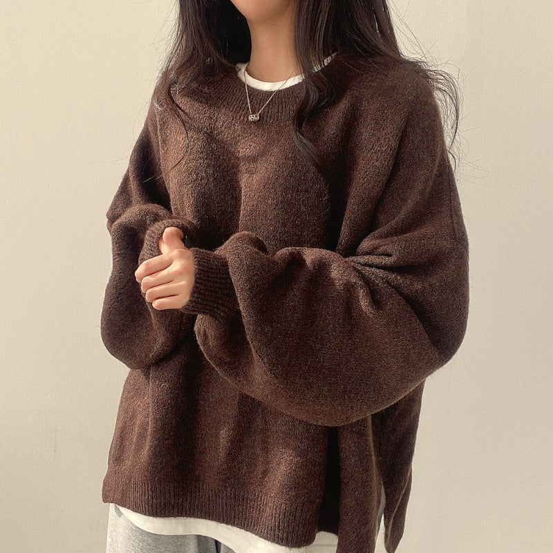 Crewneck Pullover Lantern Sleeve Loose Sweater Woman