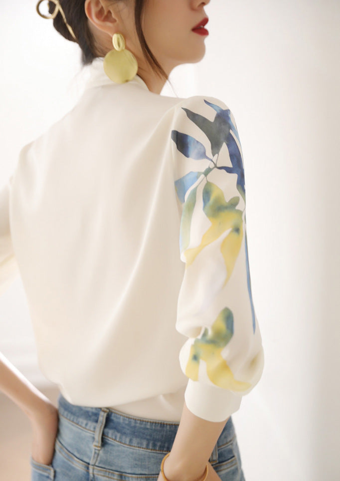 Ribbon Simulation Silk Shirt Woman