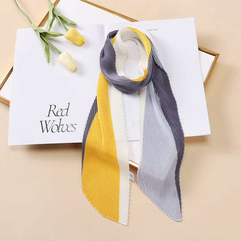 Color Blocking Small Ribbon Scarf Women's Pleated Hair Band