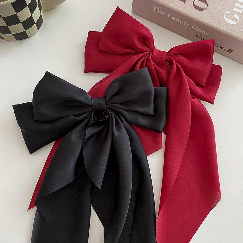 New Bow Ribbon Hairpin Simple And Elegant Satin Spring Clip Fixed Head Hair Clip