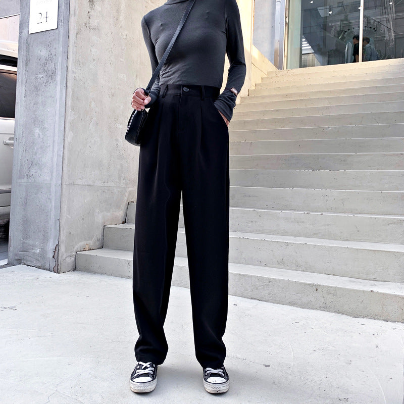 Wide Leg Pants Women High Waist Drape Black Slim Suit Pants Straight Gray