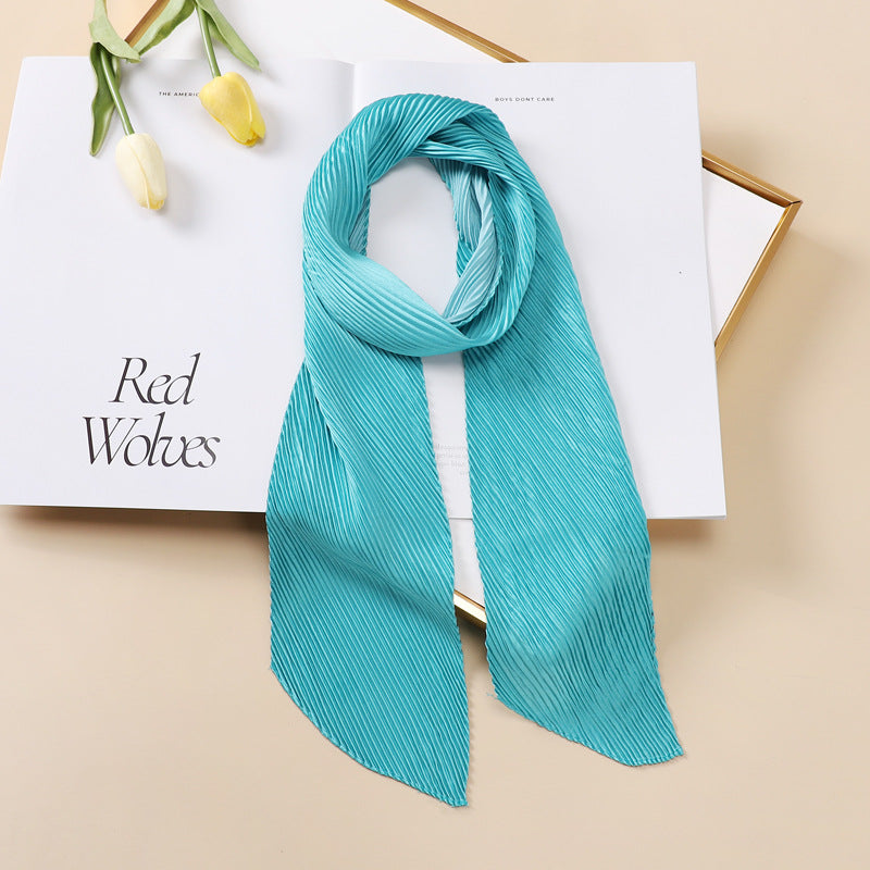 Color Blocking Small Ribbon Scarf Women's Pleated Hair Band