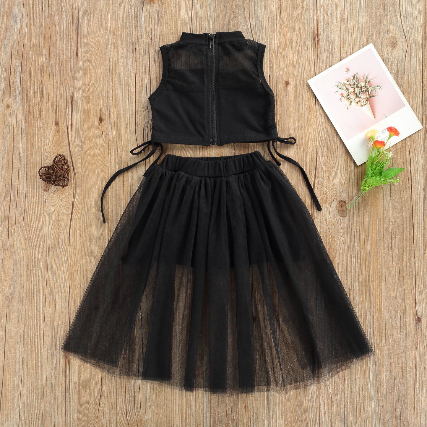 Girls' Clothing Set New Summer T-shirt Lace Tulle Skirt 2-piece Set