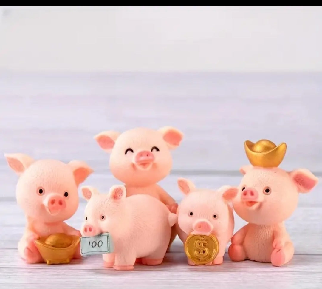 5cpcs Golden Piglet Desktop Resin Crafts