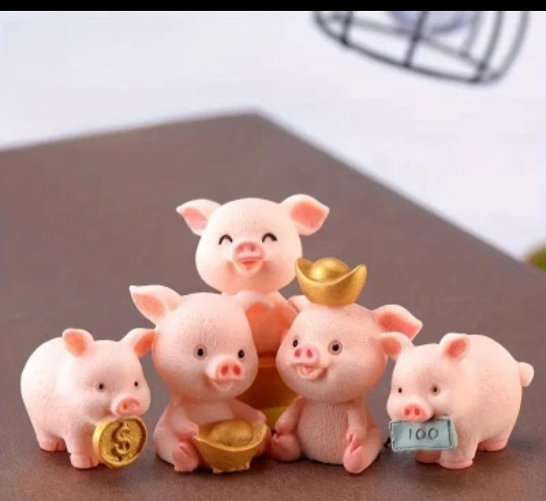 5cpcs Golden Piglet Desktop Resin Crafts