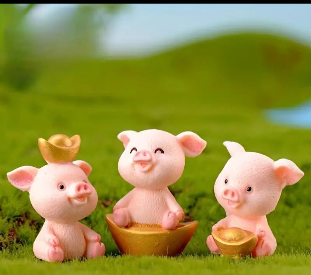 5cpcs Golden Piglet Desktop Resin Crafts