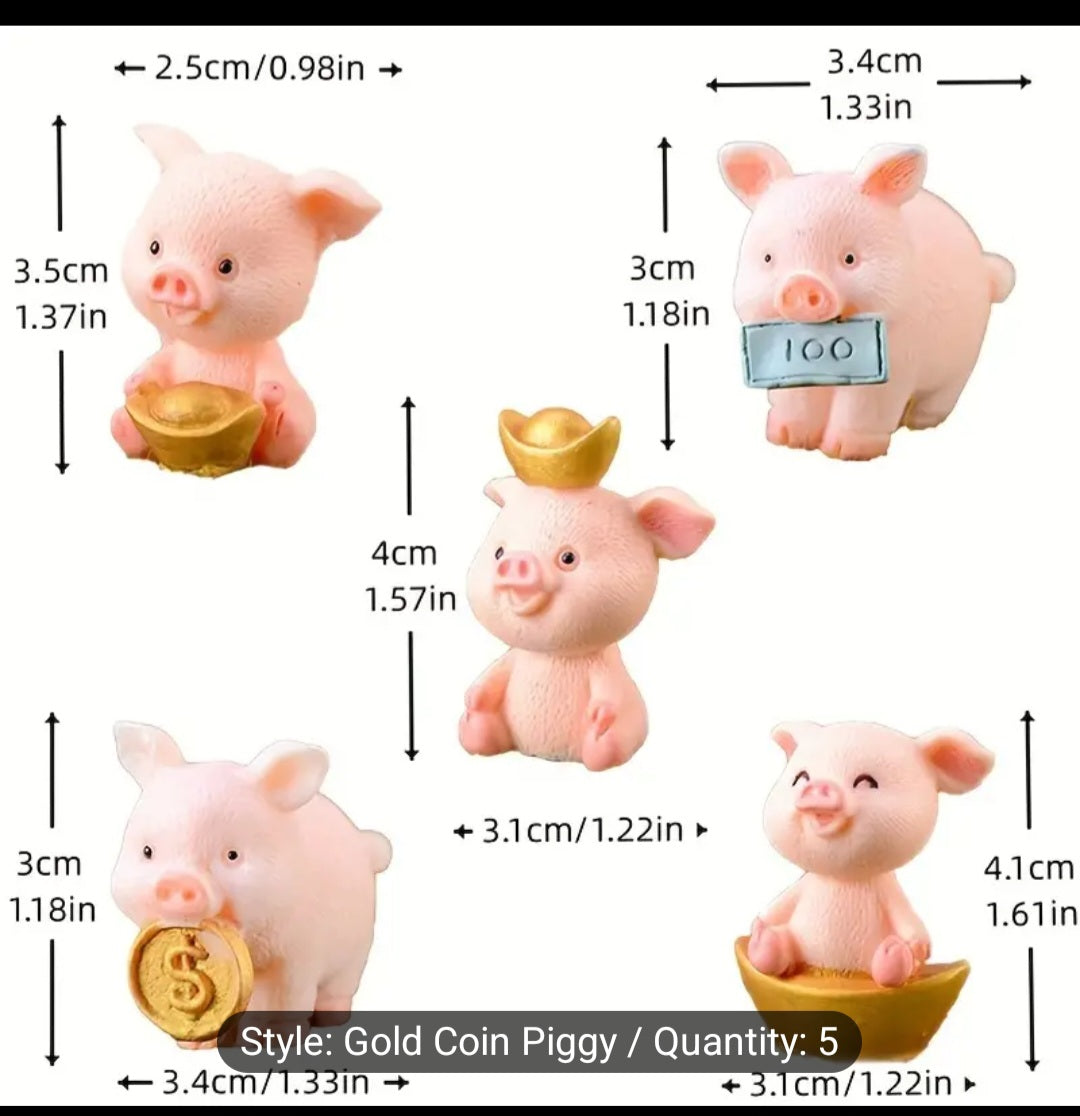 5cpcs Golden Piglet Desktop Resin Crafts